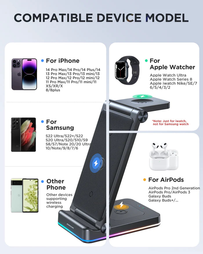 Joyroom Jr-wqn01 15w 3in1 Foldable Wireless Charging Station Joyroom Jr-wqn01 15w 3in1 Foldable Wireless Charging Station